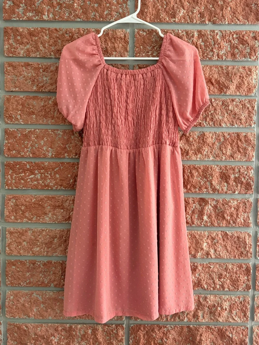 Old Navy Coral Dress with Smocked Bodice and Puff Sleeves